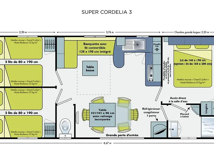 キャンプ場 Mobil 6 Personnes Confort Ocean Climatise Avec Piscine